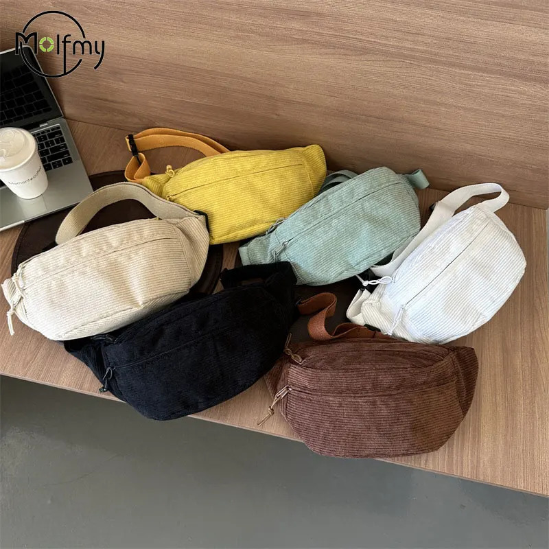 Womens waist bag Corduroy Student shoulder bag Crossbody chest bag Fanny Pack fashion mobile phone womens Bum with wallet 250402