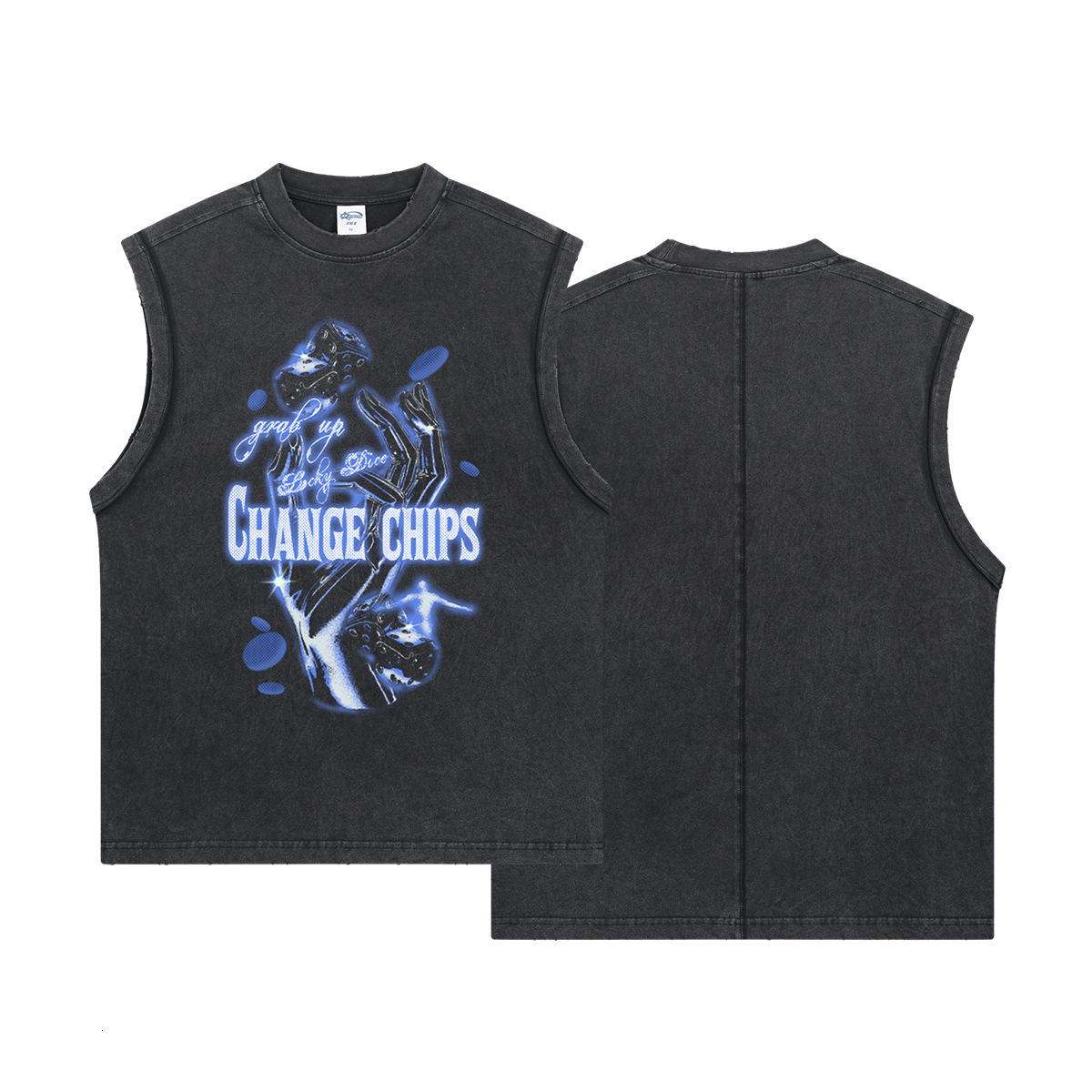 Chain Trendy Wear | 2025 Stir fried Snowflake Used Tank Top Digital Direct Spray Printed Shoulder Wash Water Sleeveless Men's T-shirt