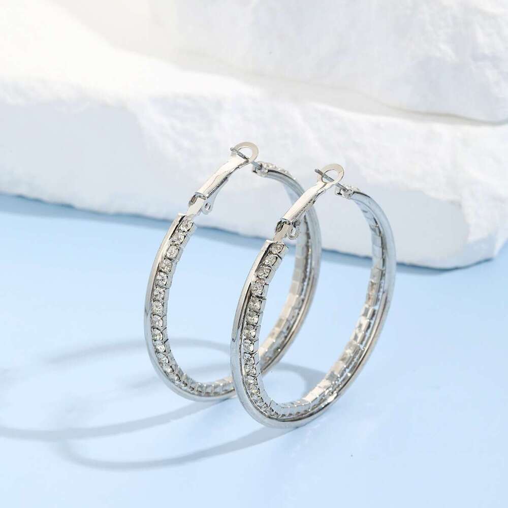 Minimally designed double-layer geometric circle studded earrings, hip-hop hot trend full dia earrings