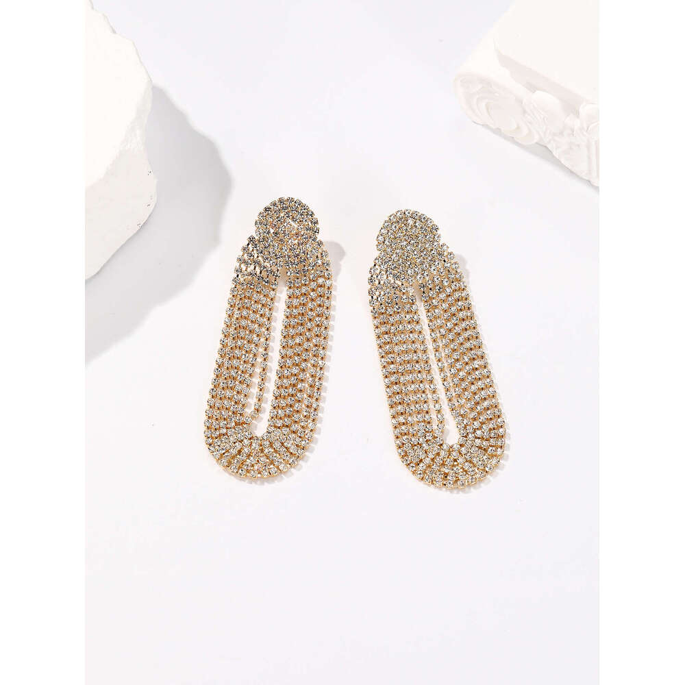 2024 light high-end super sparkg full dia fashionable and hot simple tassel banquet earrings