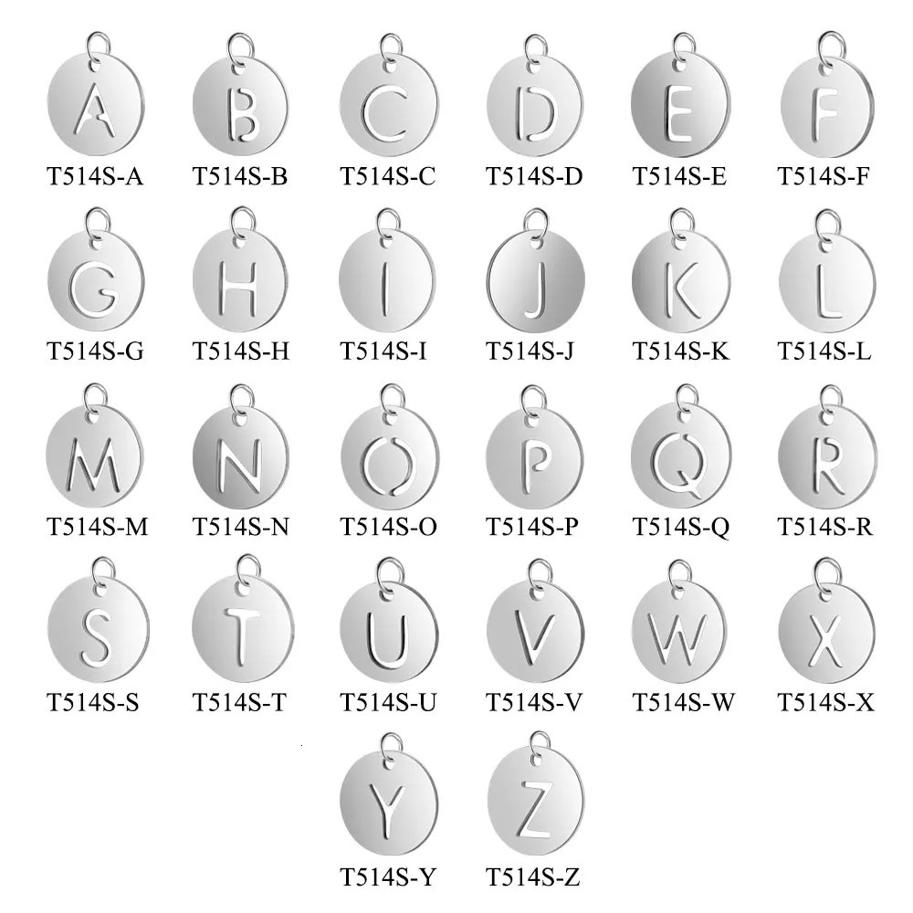 10 piecesbatch 12mm round AZ initial pendant 316L stainless steel letter charm fashion name used for making DIY necklaces 250325