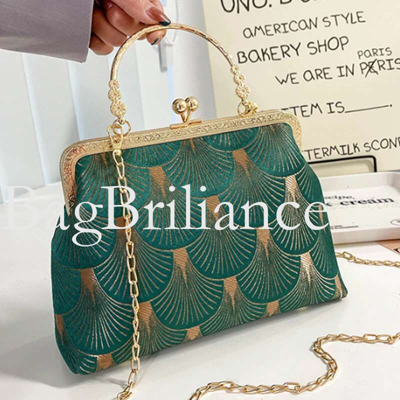 Retro Style Handbag Large Capacity Women Fashion Clip Pearl Chain Shoulder Crossbody Bag