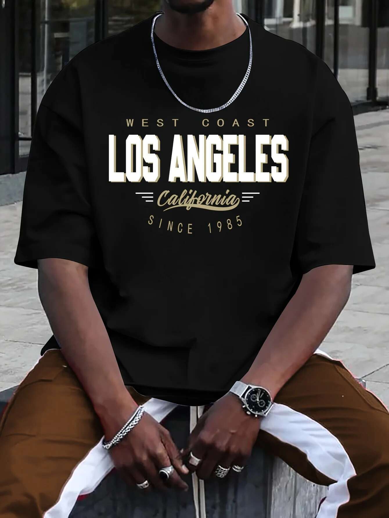 Summer Men's Cotton Comfortable Casual Loose Plus Size LOS ANGELES Printed Sports Round Neck Short Sleeved T-Shirt Top