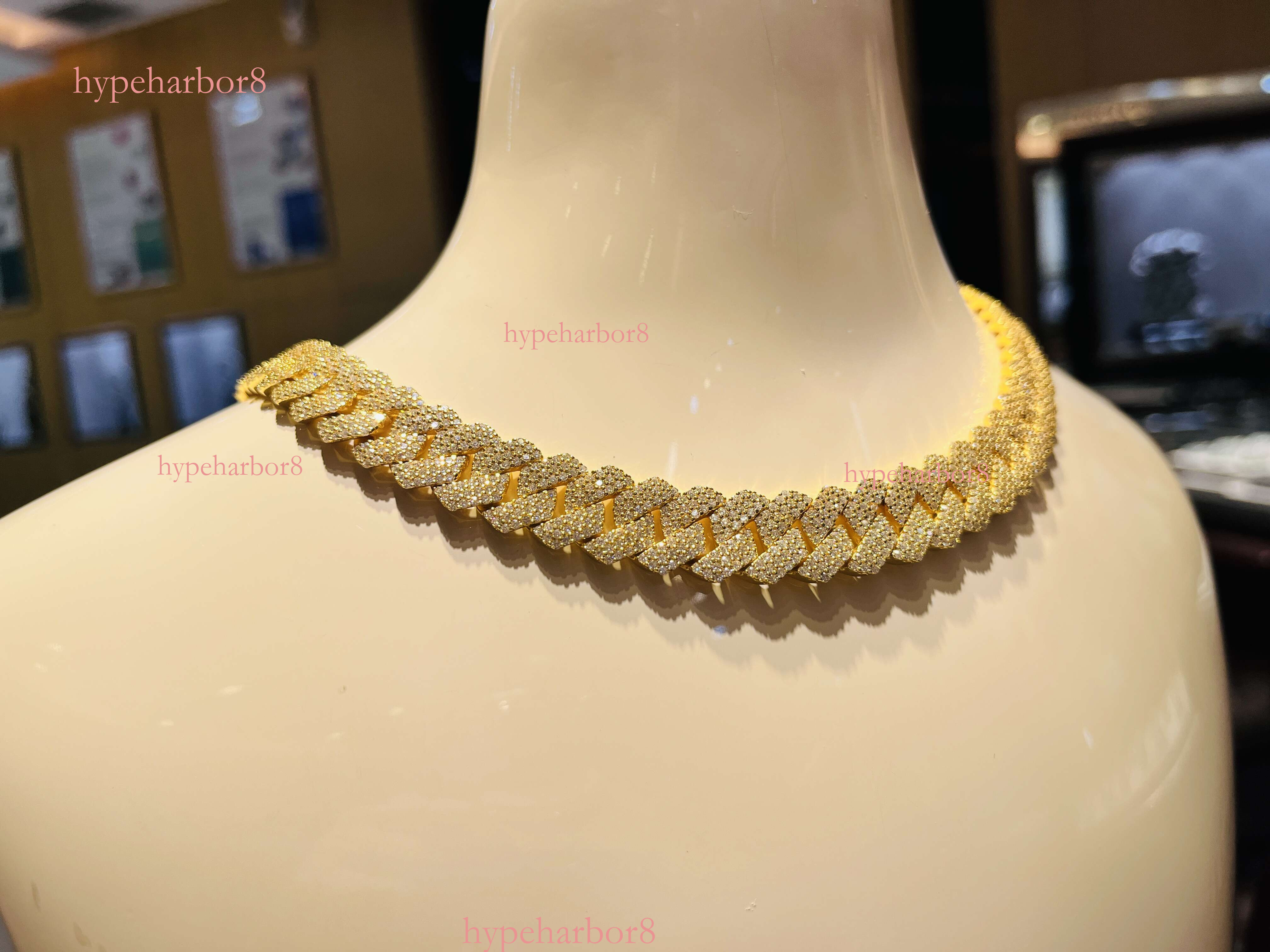 Cuban Chain Necklace Yellow Lab Dia Moissanite Trendy Unisex Gold Rhodium Plated Great Gift Idea