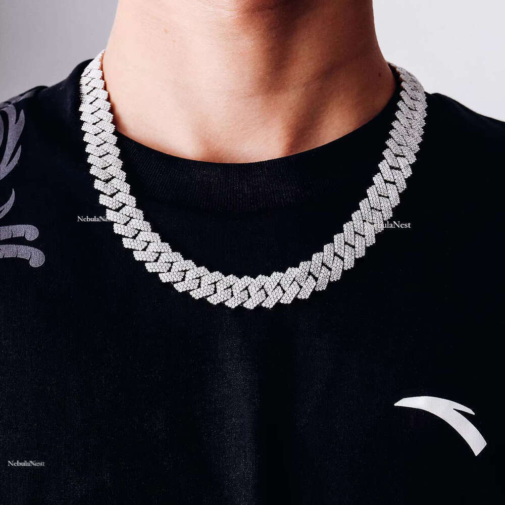 Sier Moissanite Hiphop Necklace Chain 15mm 3 Row Stones Dia Cuban Bracelet Custom Fine Jewelry Necklaces
