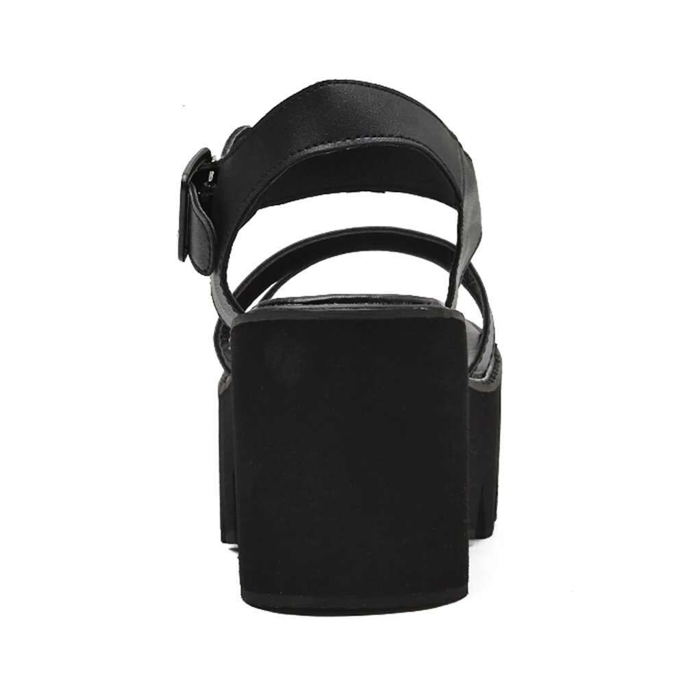Gdgydh Women's Black Platform Sandals Comfy Open Toe Chunky Heel Buckle Strap Fashion Casual Solid Color School Shoes