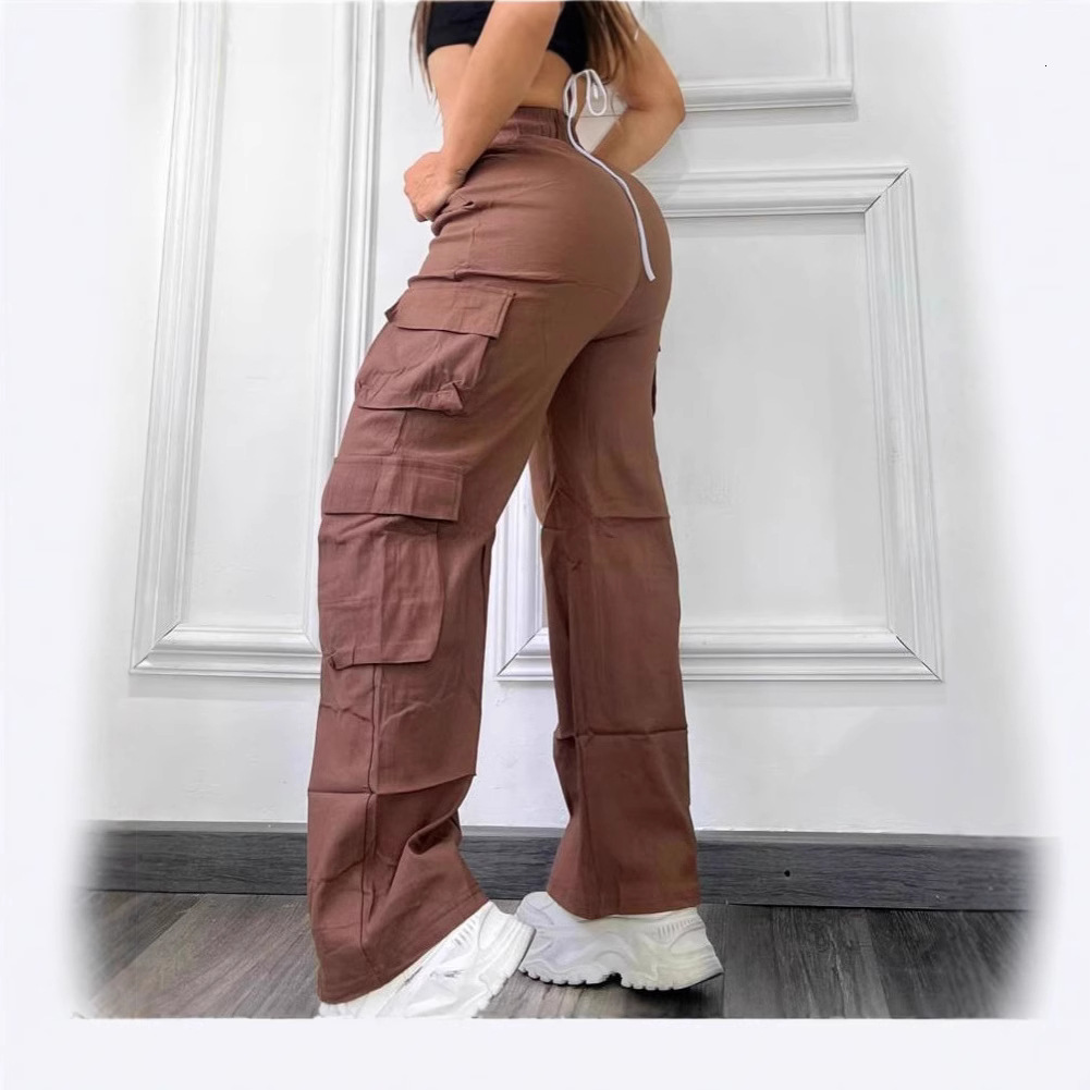 Womens Fashion Trend Multi-Pocket Solid Color Cargo Pants Single Pants 4 Colors Available 240911