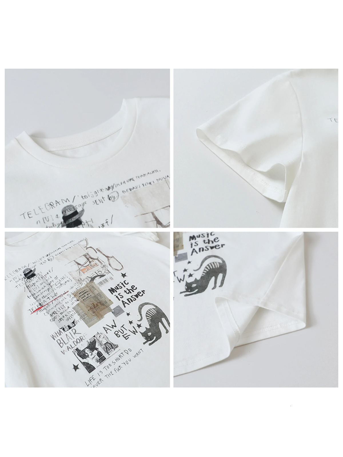 CHIC VEN Womens Tshirt Loose Casual Round Neck Short Sleeve Retro Poster Printing Cotton Girls Top SpringSummer 250407