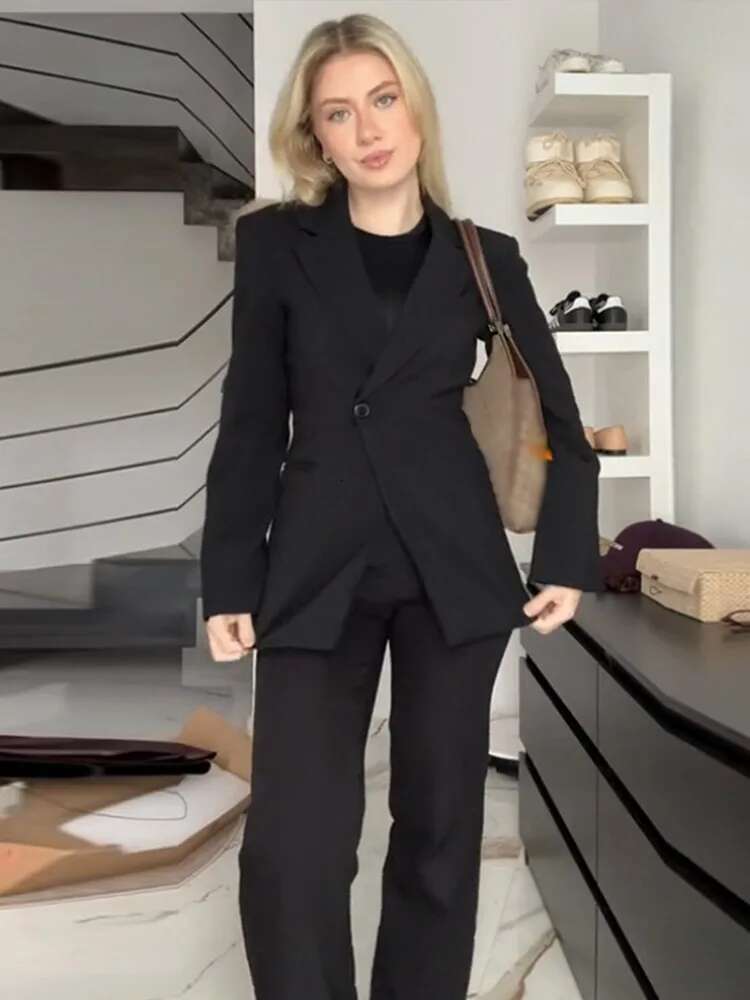 Elegant Slim Solid Women's Blazers Lapel One Button Shoulder Pads Long Sleeve Jacket 2025 Spring Office Lady Commute Outwear