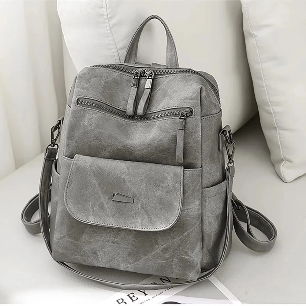PU leather backpack wallet womens casual handbag womens shoulder bag gray 250402