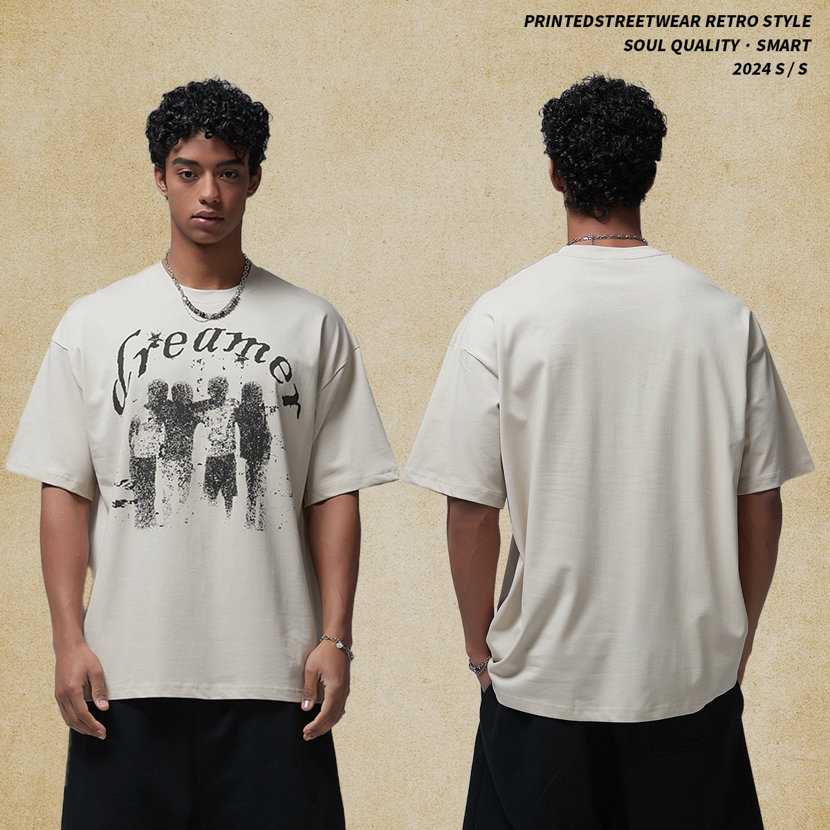 Wear | 2025 New Product 230G Round Neck Loose Printed T-shirt American Trendy Brand Street Men's and Women's Short Sleeves