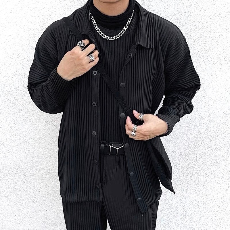 Men's Jackets Miyake Pleated Men's Jacket Casual Cardigan Single Breasted Coats S-XL