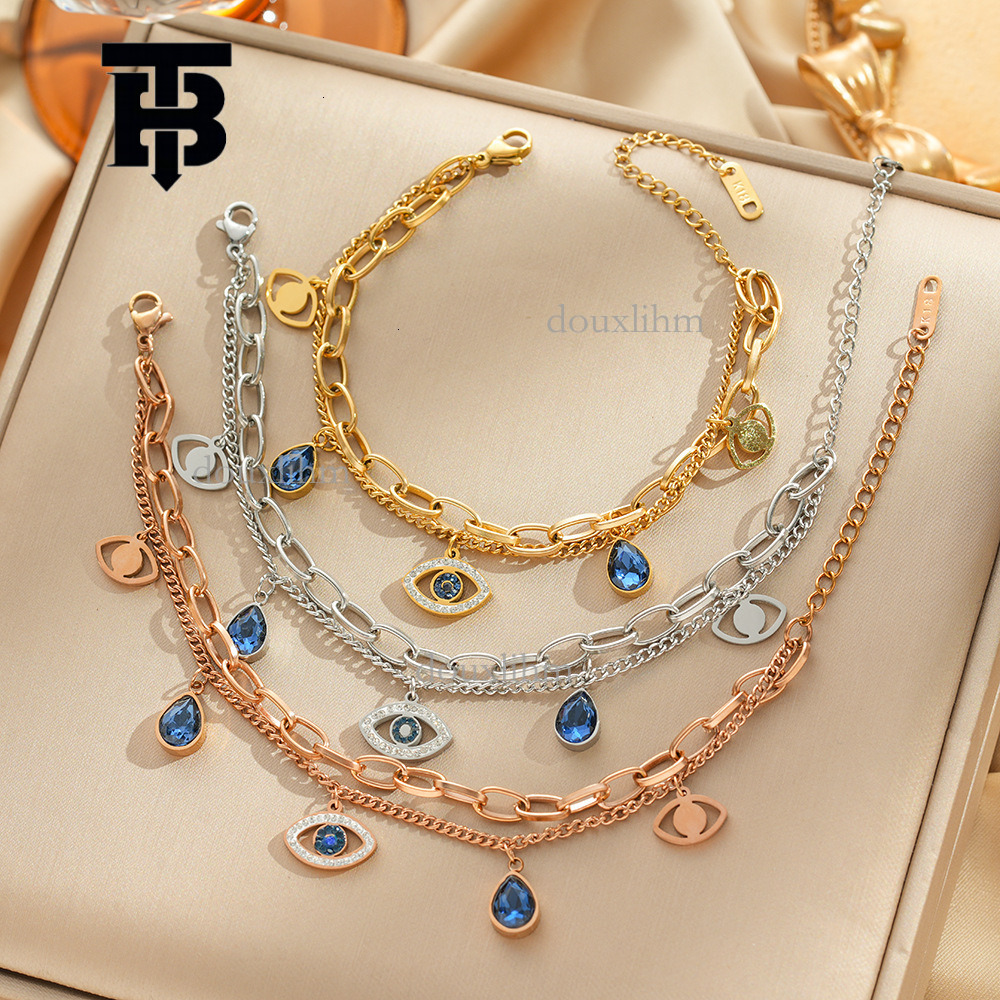 TB BHULAMTE Designer Titanium Steel Bracelet Neutral Style Luxury Bow Star Moon Love Set Diamond Double Layered Stacked Pig Nose Handmade Women's