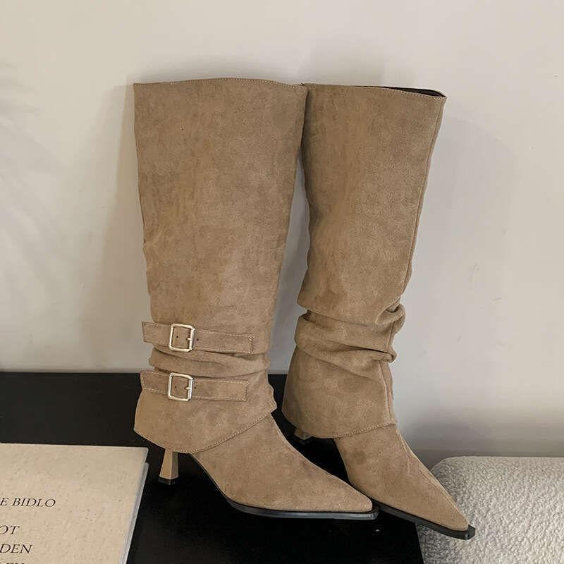 Suede Pointed Toe Ruched Free shipping Slouch For Women 2025 Autumn Winter New Detachable Two-Way Wear Stiletto Long High Heel Short Boots