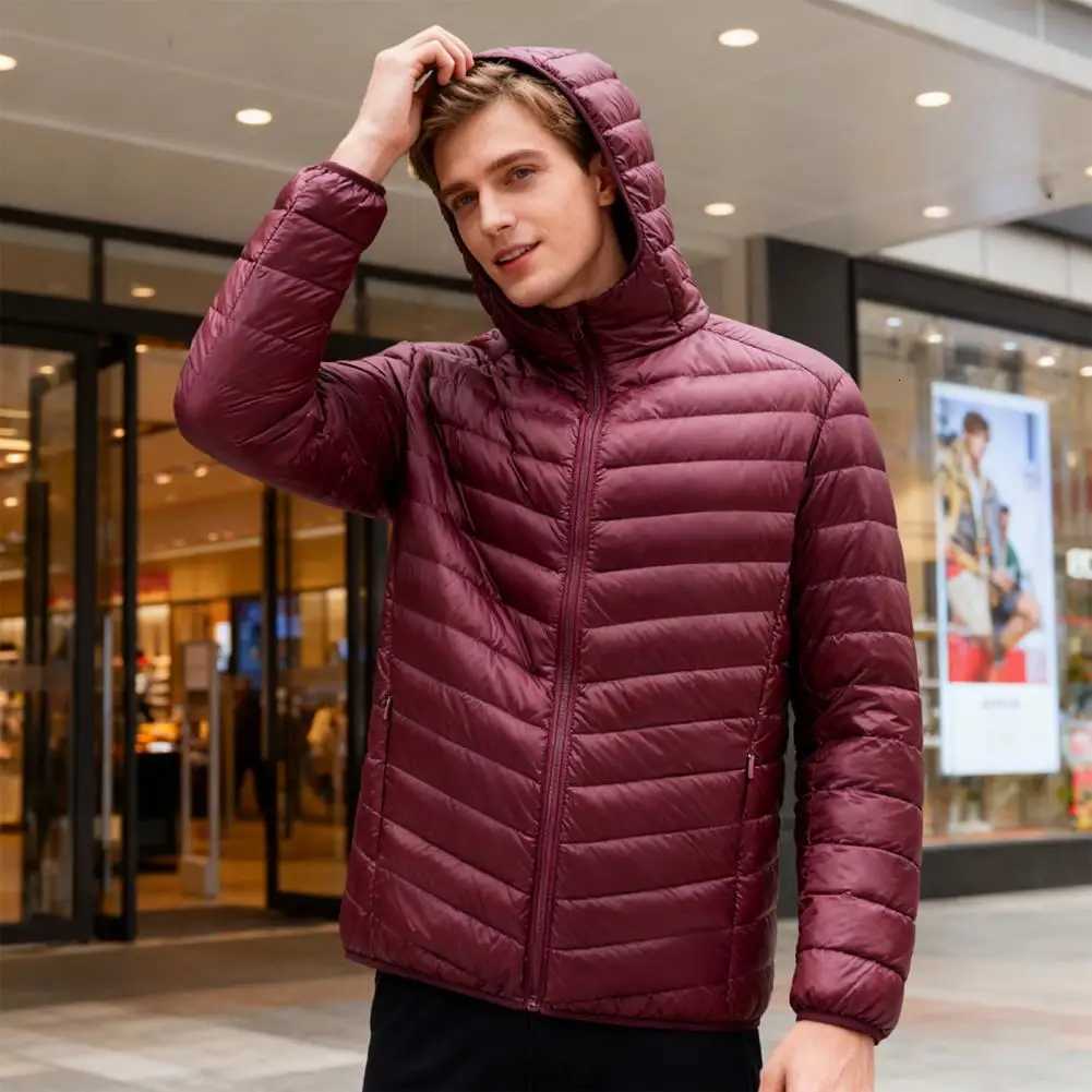 Men Coat Mens Hooded Down Coat Lightweight Winter Jacket with Zipper Closure Warm Outerwear for Cold Weather Windproof LongT251107