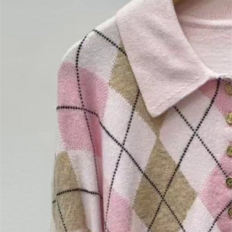 autumn plain weave lapel knit top 250321