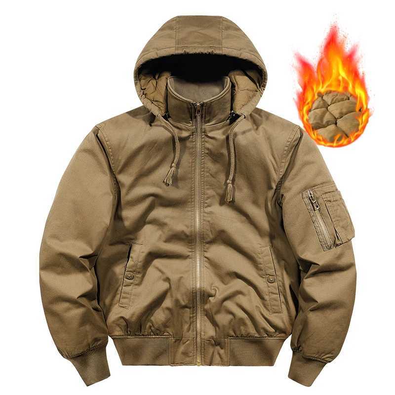 Winter New Men Cotton Jacket Men Warm Thick Windproof Coat Outdoor Pockets Tactical Zip Parkas Detachable Hat Bomber Jacket MaleT251107