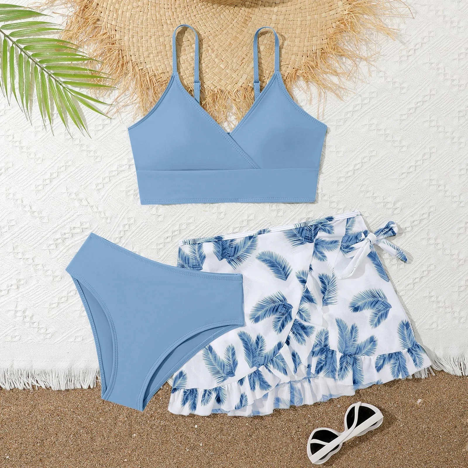Kids Girls Swimsuit Bikini Set Bralette Girls Two-Piece Bathing Suits Volant Top Bikini Panties Beachwear Swimwear Set 250407