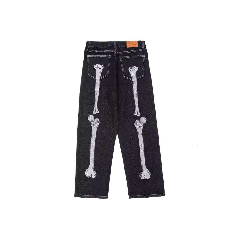 american high street dark skeleton printed jeans mens trendy brand