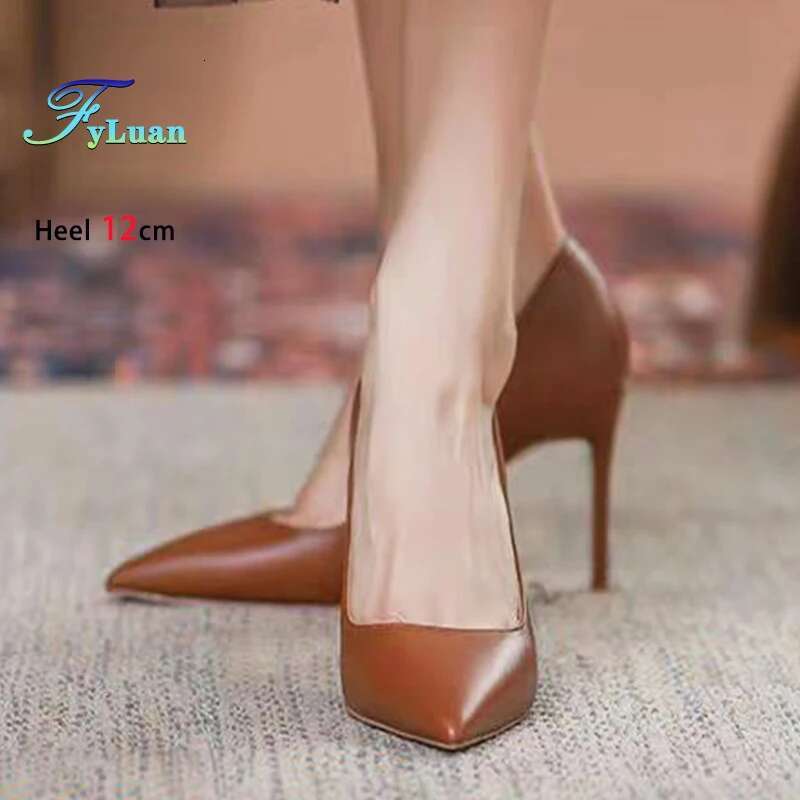 Size 35-45 Ladies Brown High Heels New Pointed Elegant Women Shoes All-Match 8Cm 10Cm 12Cm Shallow Stiletto Office Party Pumps