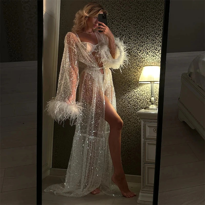 Coquette transparent shiny long dress suitable for women brides weddings luxurious bridal dresses in the morning and womens club parties 250407