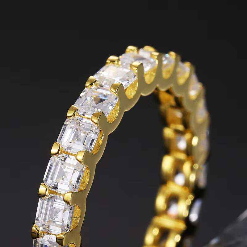 High Quality Wedding Jewelry Luxury 3mm 925 Sterling Silver Princess Cut VVS Moissanite Diamond Eternity Engagement Band Ring