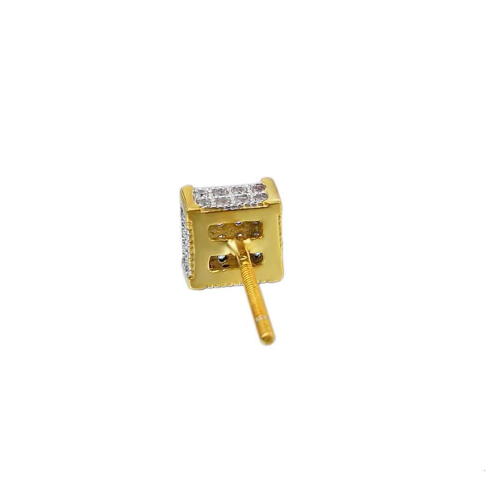 High Quality Luxury Jewelry Gold Plated Iec Out Zircon Diamond Screw Back 925 Sterling Silver Square Stud Earring for Men