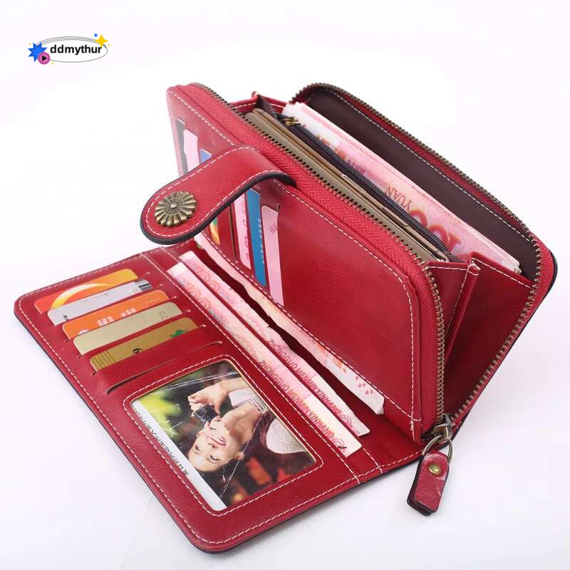 Fashionable new hollow out coin purse for women's oily leather phone bag, long zipper handbag,coin bag Triple fold ladies wallet ddmythur
