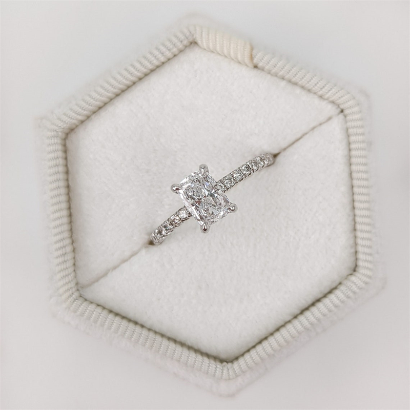 Jewelry 18K White Real Gold Cushion Cut 1.0 Carat IGI Lab Diamond Engagement Ring Half Set Wedding CVD Diamond Ring For Women