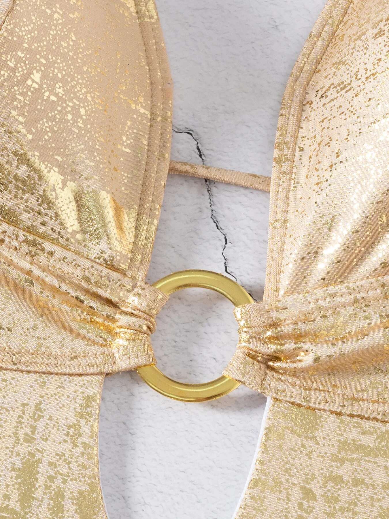 Dongdumaoyi Shiny Gold One Piece Swimsuit Women Deep V Neck Hollow Out Backless Swimwear Summer Beach Bathing Suit Holiday Monokini