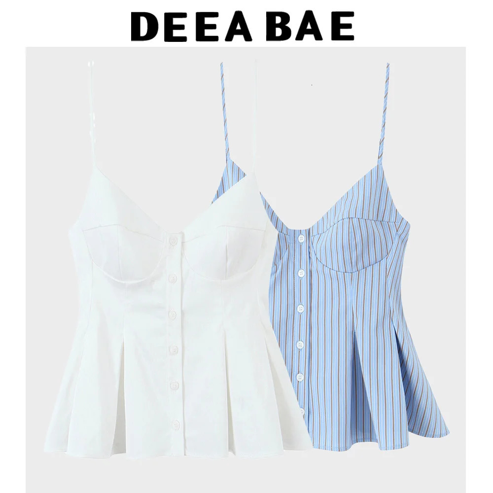 DEEABAE Korean Style Contrast striped vest pendant for summer slim fit single row wearresistant laminated top 250407