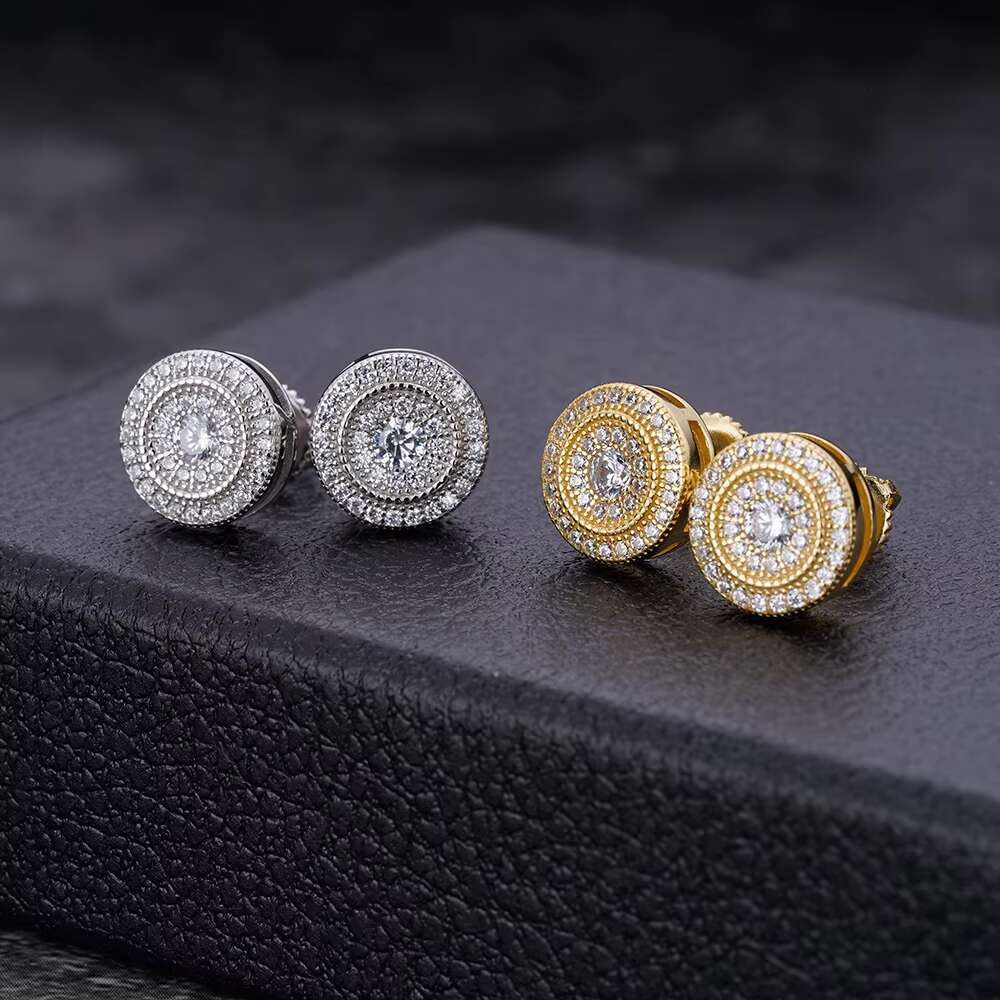 New Trend Men Hip Hop Iced Out Micro Pave Cz Cubic Zirconia Classical Round Stud Earrings
