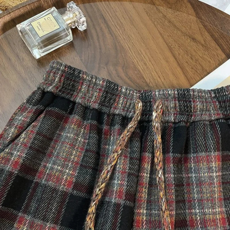 Womens Spring and Summer Wide Straightleg Casual Pants Grinding Fashion Retro Versatile Wideleg Plaid Z260314