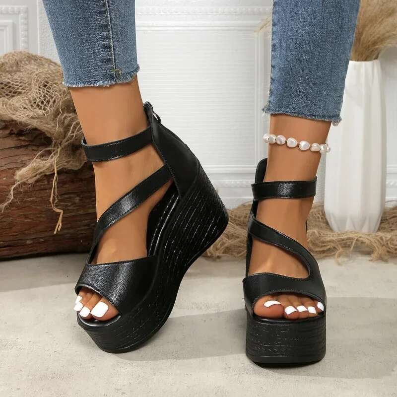 Women's Platform Wedge 2025 Summer Fashion Casual Comfortable Ladies Heeled Sandals Walking Shoes For Women High Heels