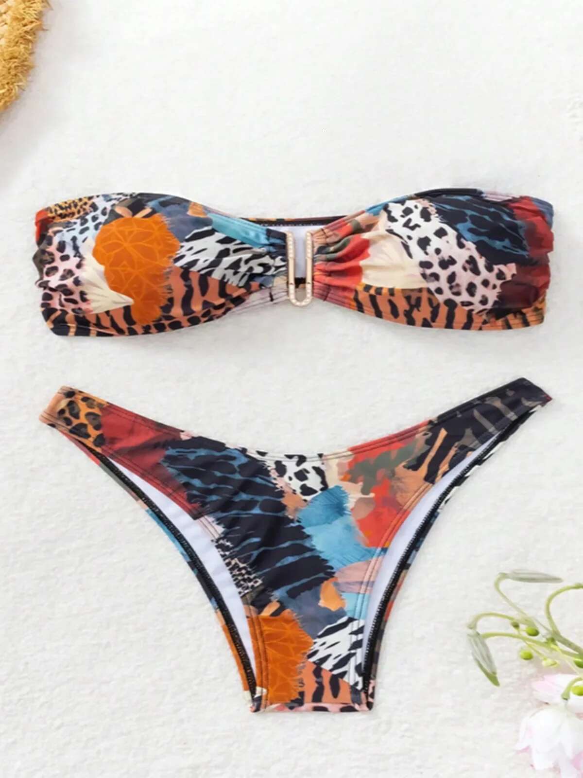 Dongdumaoyi Retro Print Two Piece Swimsuit For Women High Waist U Neck Suspender Backless Bikini Set Beach Vacation Swimwear Summer New