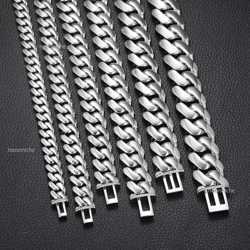 Top quality 20mm Hip Hop Miami Mosan Dia moissanite Sier Cuban Chain Real Gold High Polished Men Women Stainless Steel bangle bracelet Jewel dnlan