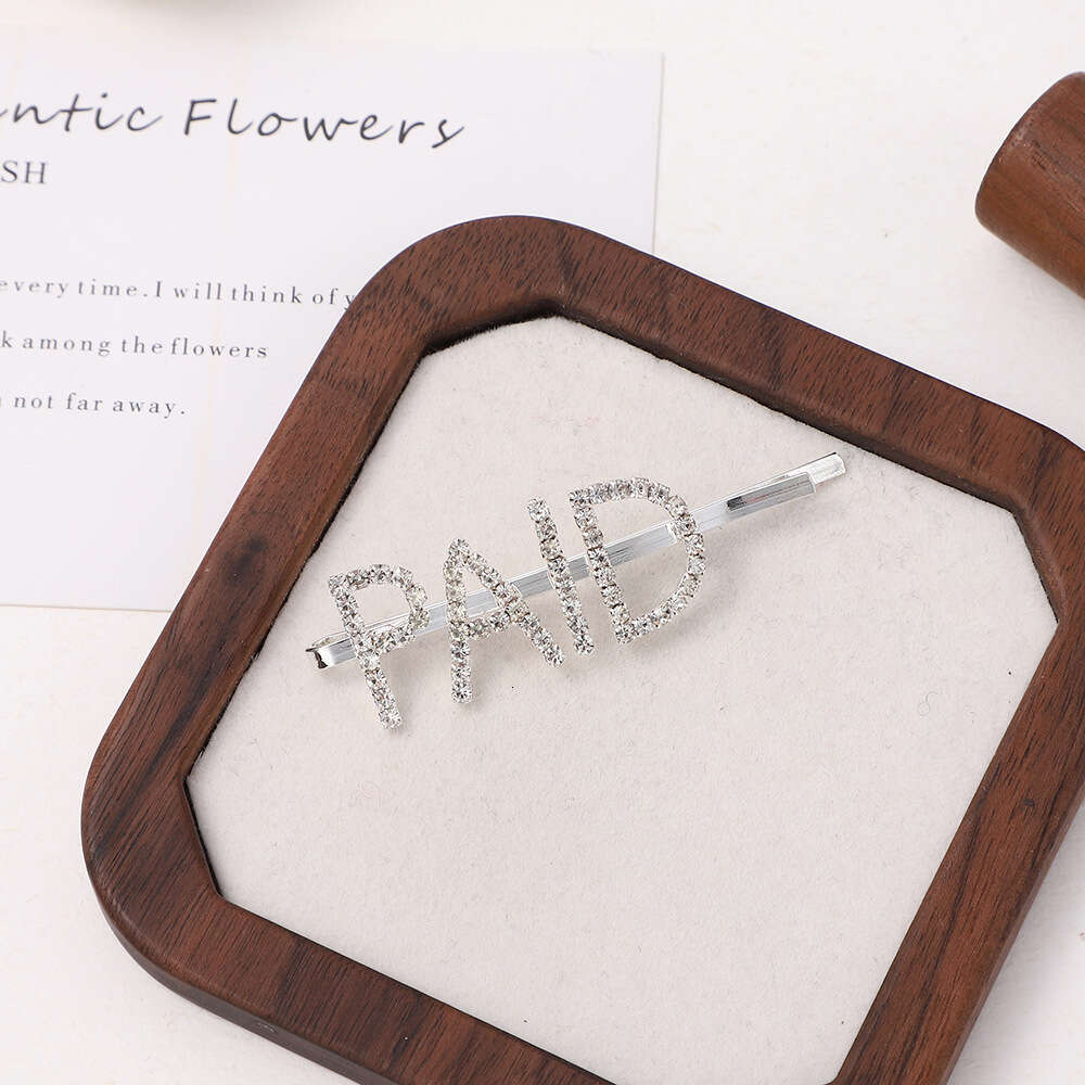 English letter one character bangs rhinestone silver personalized fashion trend hot alloy hair clip