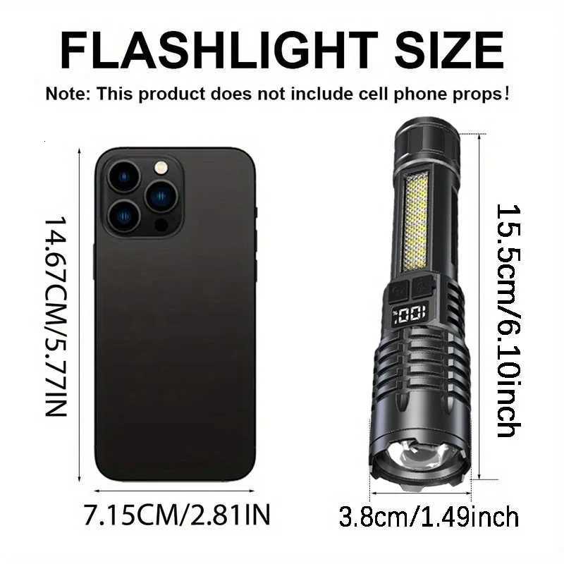 High Power Rechargeable Led Flashlight Very Strong Led Flashlight With Side Light Torch For Outdoor Camping HikingW251106