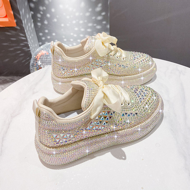 Autumn Water Diamond Thick Bottom Shining Crystal Sports Shoes Luxury Designer Shoes Trendy Casual Flat Shoes High quality sequined casual shoes zapat