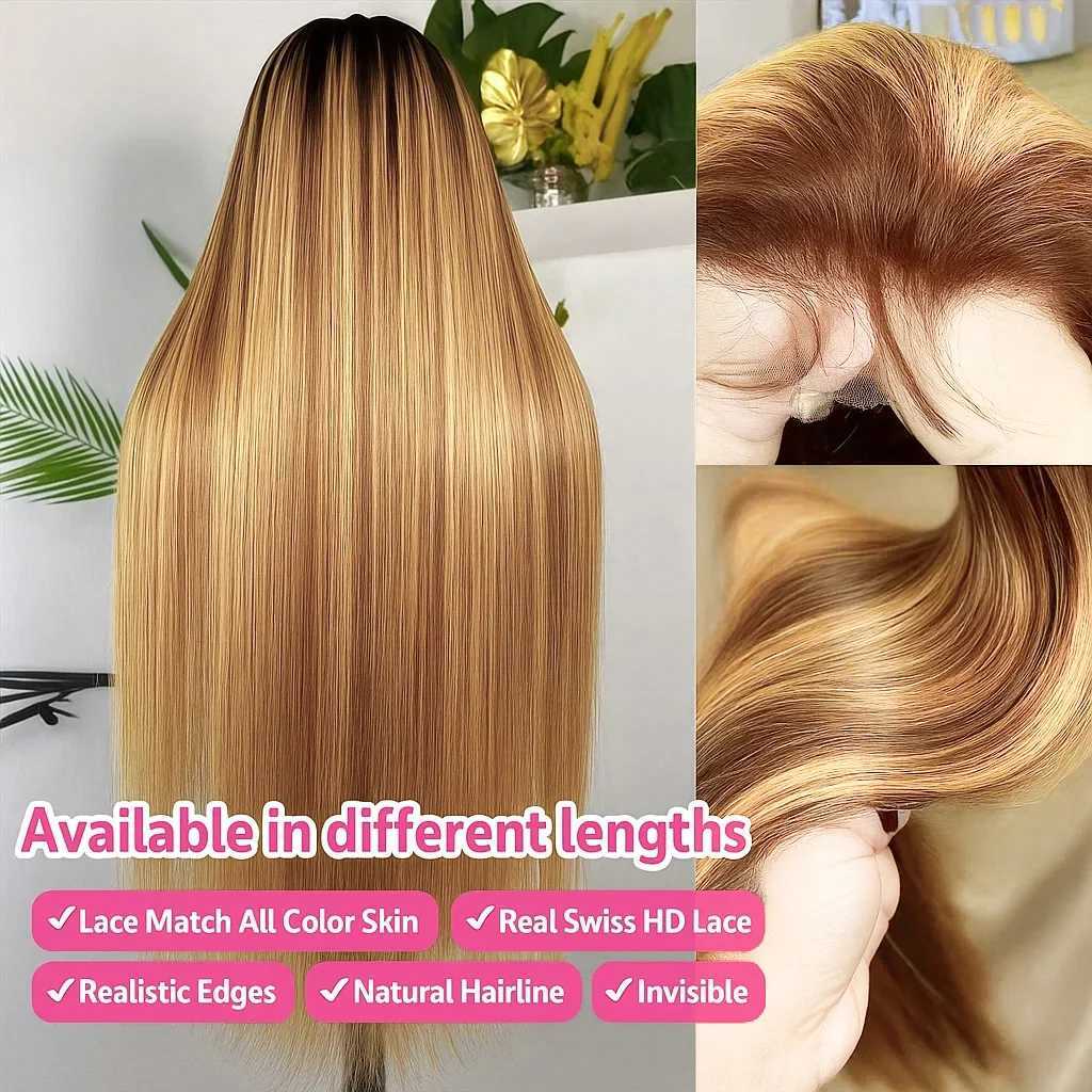 P427 Highlight Bone Straight 13x4 HD Lace Frontal Wigs Human Hair Brazilian Ombre Blonde Colored Human Hair Wig For Women W251107