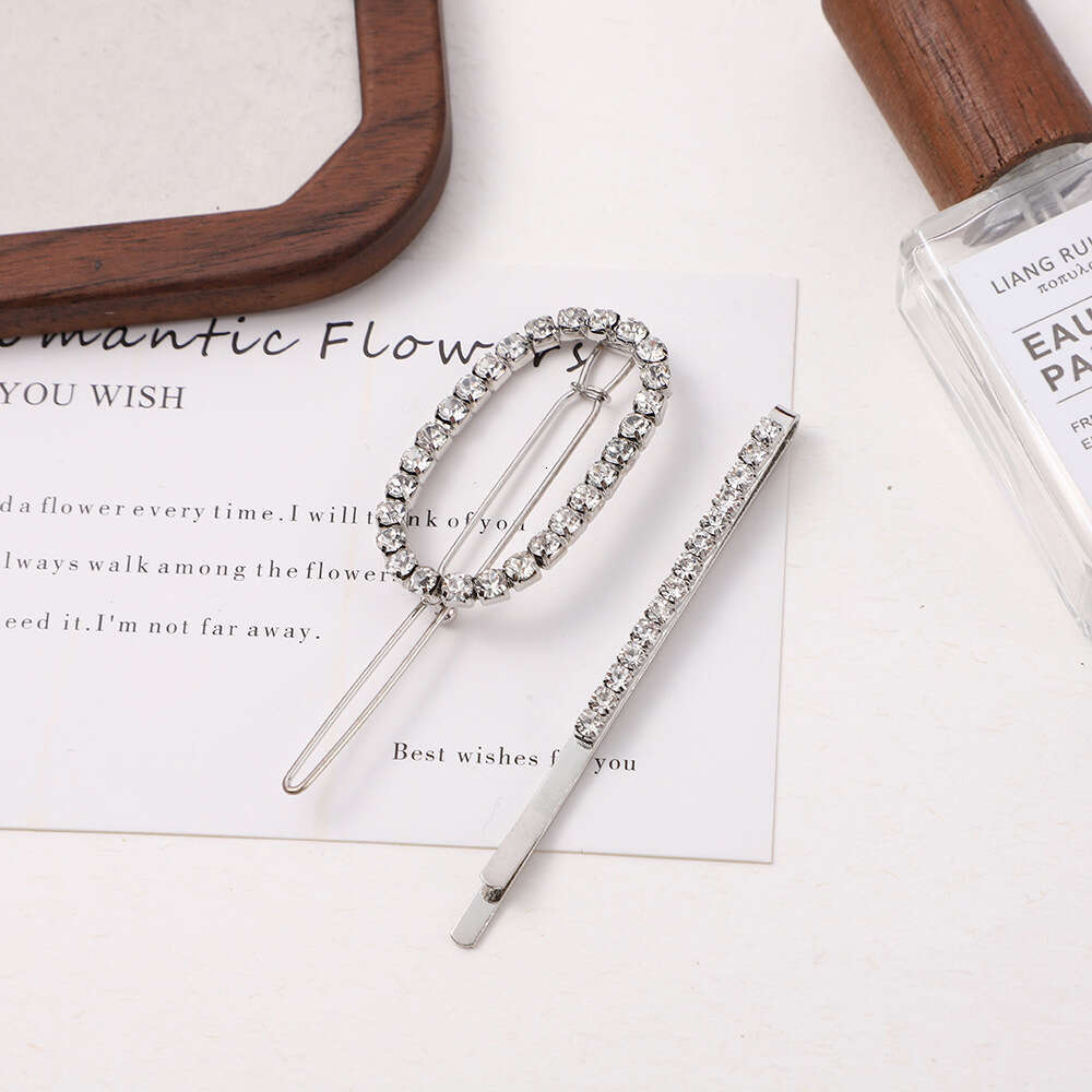 New Korean version rhinestone with diamond inlay, personalized trend, fashionable hair clip, alloy geometric elliptical hot edge clip