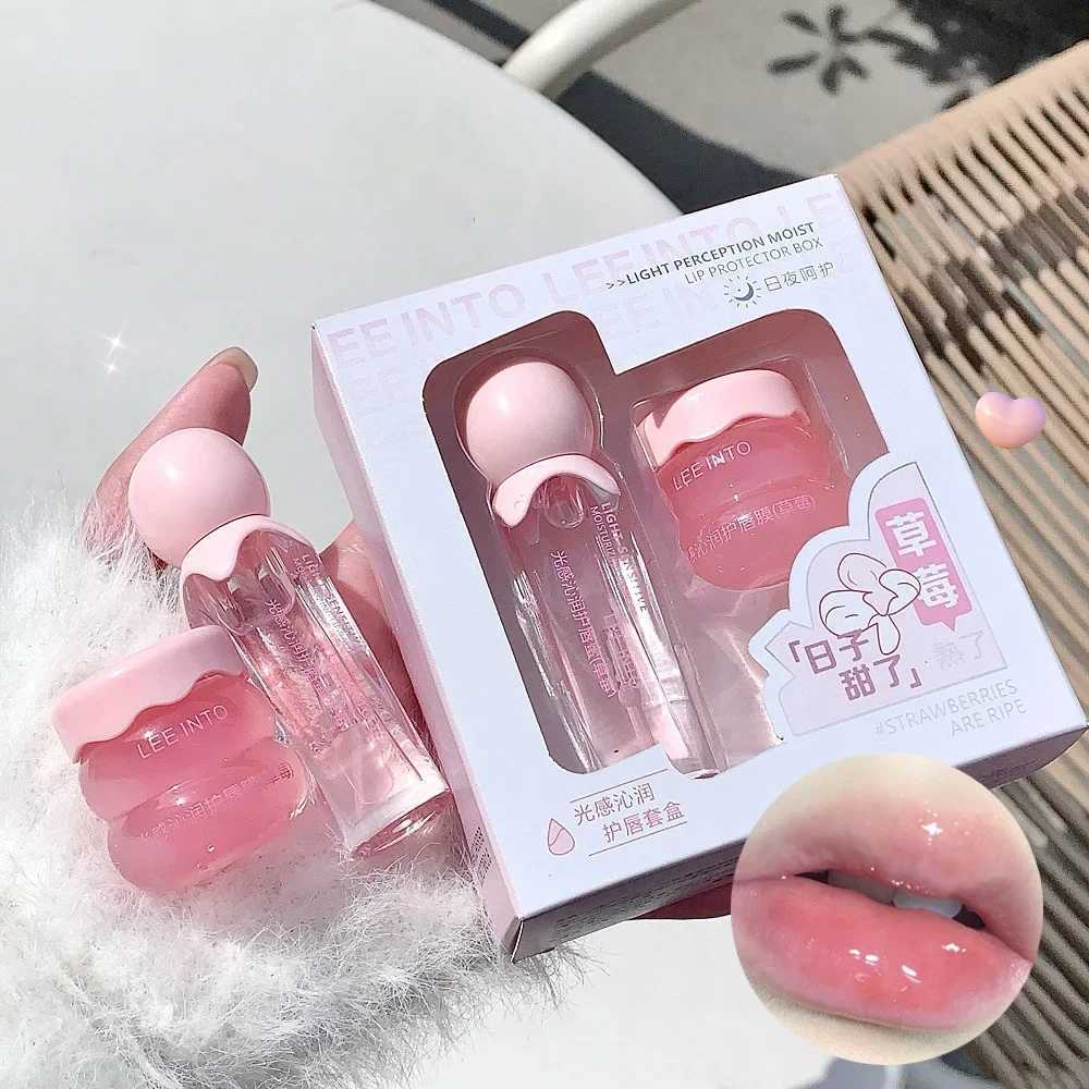 Strawberry light lipstick set transparent glass moisturizing lipstick transparent lipstick moisturizing jelly day and night lipstick set W250407