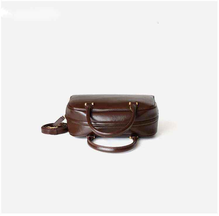 Hot Simple Glossy Not Easily Dirty Coffee Boston Tote Cow Leather Women's Shoulder Bag Retro Commuter Street Lady Handbag