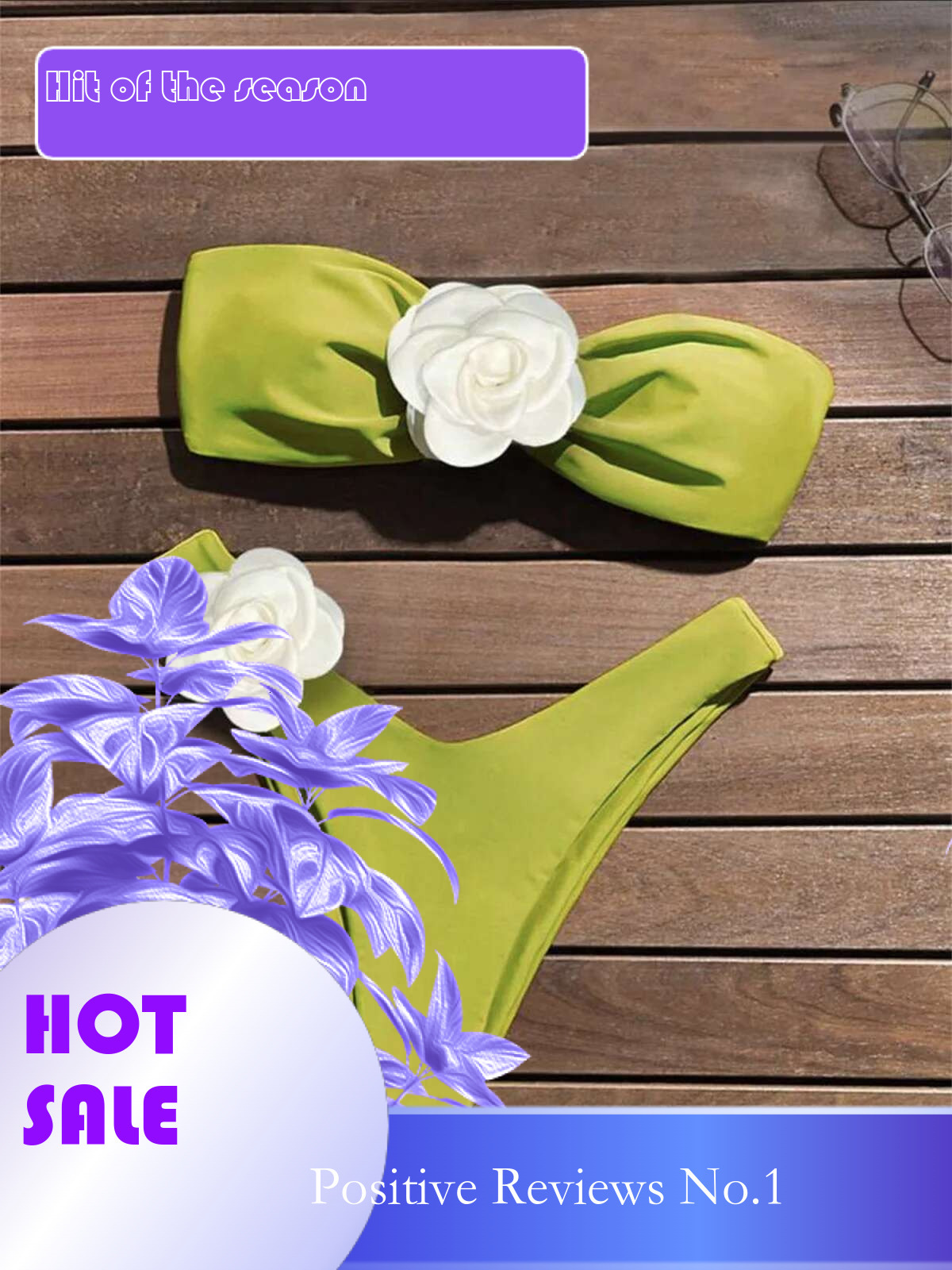 Dongdumaoyi D Flowers Bandeau Bikini Women Sexy Green Contrast Push Up Micro Swimsuit Bathers Bathing Suit Thong Swimwear Beachwear