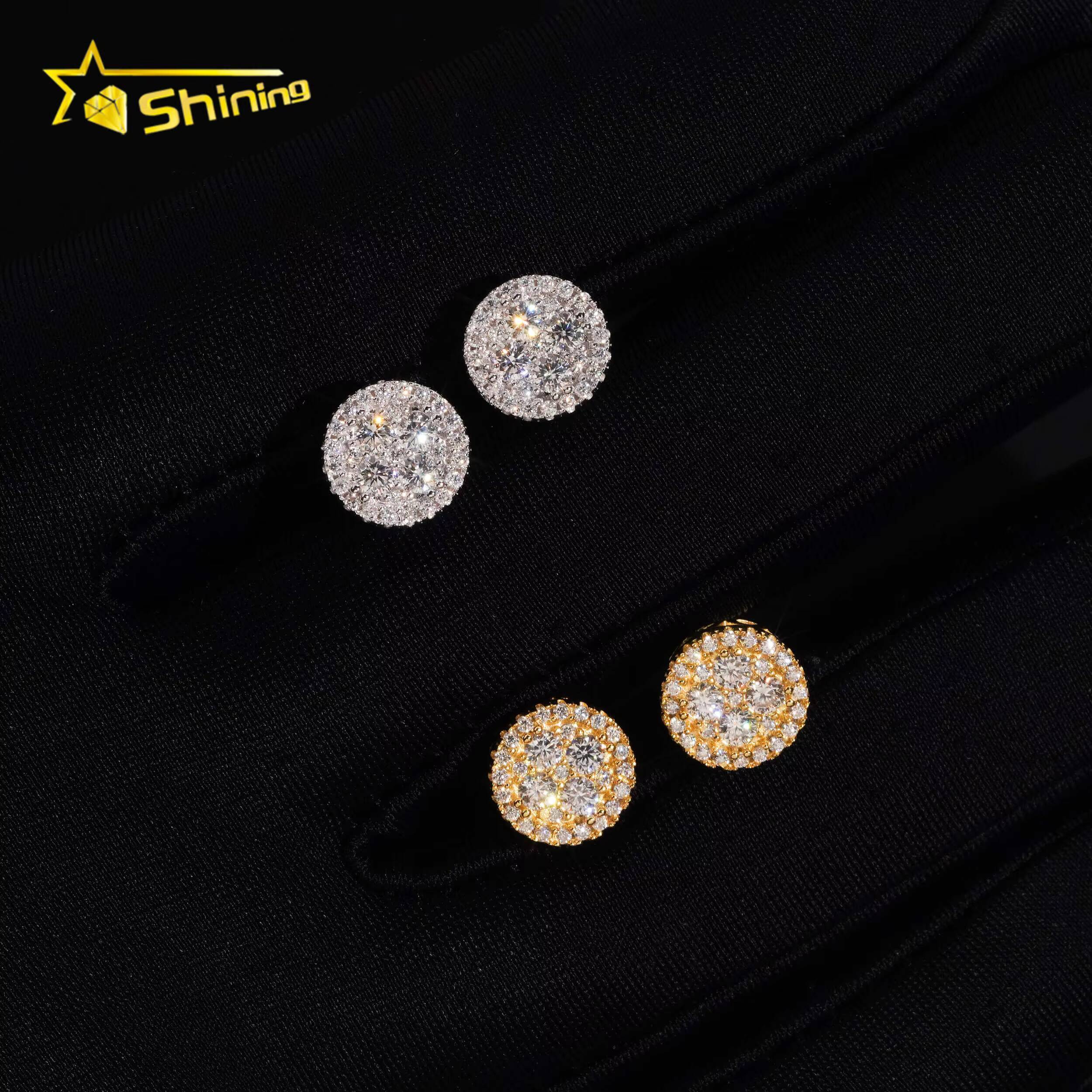 Cheapest RTS Moissanite Stud Earring Fine Jewelry Gold Plated 925 Sterling Silver Iced Out VVS Moissanite Screw Back Earrings