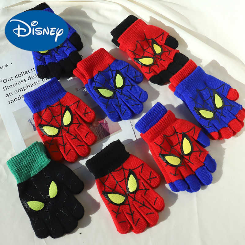 Disney Childrens Gloves Cartoon Marvel Spider-Man Warm Hand Protection Gloves for 6-12 Year Olds Baby Elementary School Students Half-Finger Gloves H2