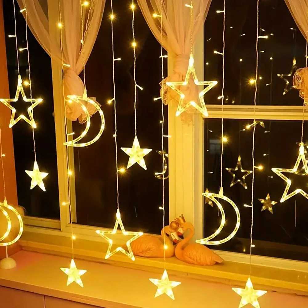 35m Star Moon LED Curtain String Light Battery Power Christmas Garland Fairy Lamp for Outdoor Garden Wedding Xmas NewYear Decor W251107