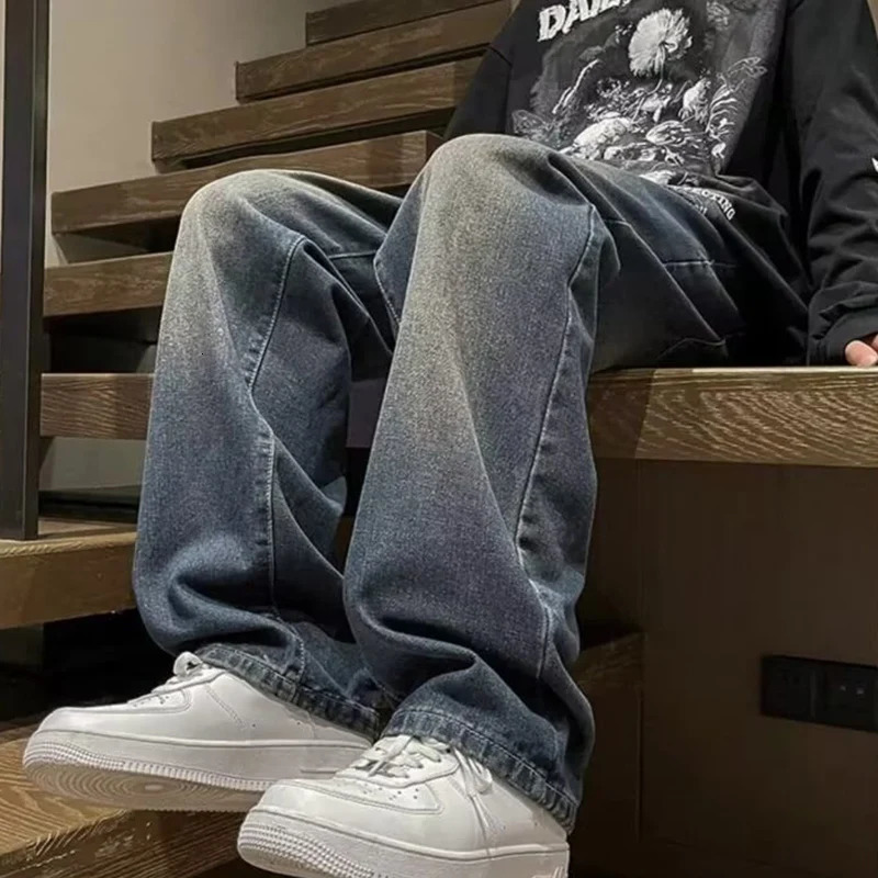 Mens straight leg workwear jeans mens classic retro outdoor casual denim pants daily simple street clothing denim Trousers 250403