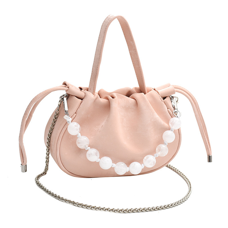 2025S Designer Women S Bag Internet Celebrity Drawstring Bucket New Chinese Style Trendy Pleated Cloud Bag Versatile Pearl Handbag Crossbody Bag