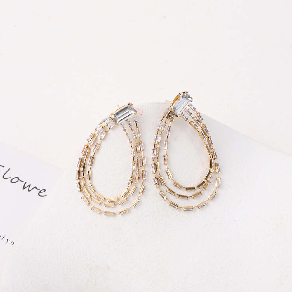 Korean style new NEW water droplet simple dia studded earrings, personalized, fashionable and trendy, long chain women's earrings